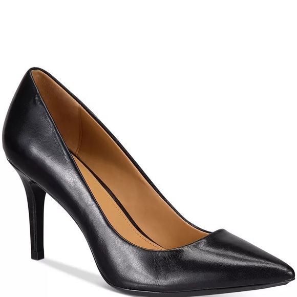 Calvin Klein Shoes - 🎉HP🎉 Calvin Klein Pointed Heels Black W/ Gold Tone Logo Accent